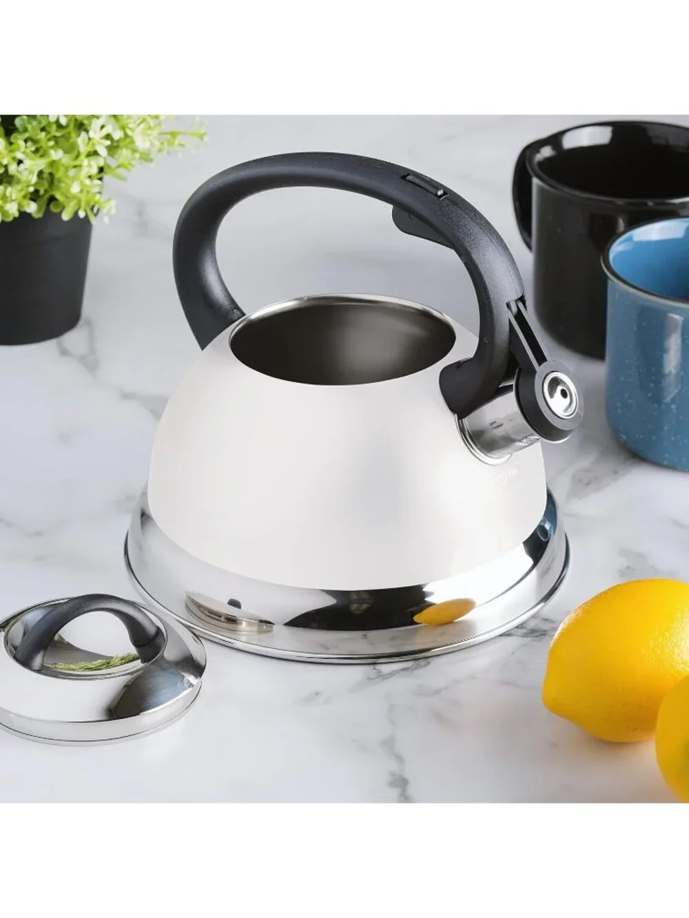 White Kitchen Whistling Tea Kettles 1.75-QT Stainless Steel Stove-Top Tea pot
